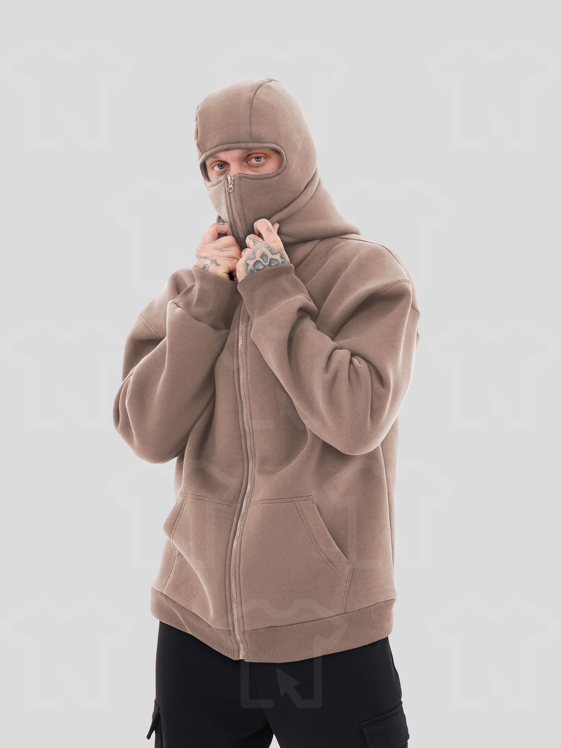 Худи Oversize BALACLAVA ZIP (на молнии) Премиум с начесом, цвет: капучино